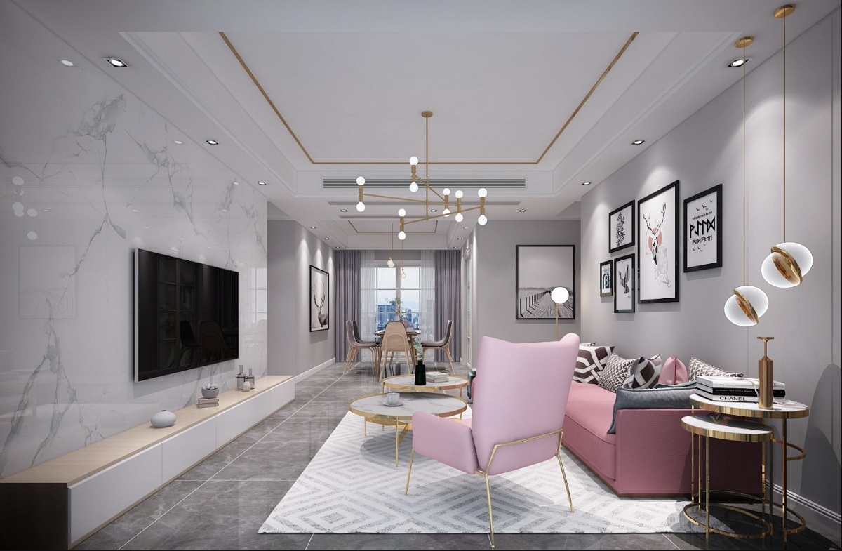 蘇州恒基水漾花城客廳裝修 蘇州120平米客廳裝修